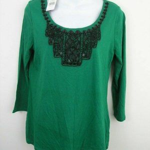 Dana Buchman Women's Knit Top Green Stretch 3/4 S